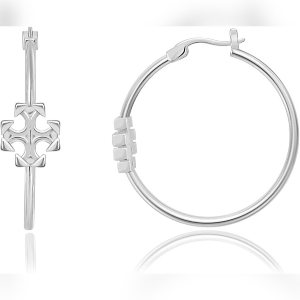 Surrounded Forest NWT White Gold Plated Hoop Earrings